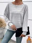 Crew Neck Long Sleeve Plain Regular Micro-Elasticity Loose Blouse For Women