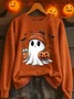 Vintage Crew Neck Halloween Cute Ghost Print Sweatshirt
