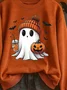 Vintage Crew Neck Halloween Cute Ghost Print Sweatshirt