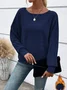 Crew Neck Long Sleeve Plain Regular Micro-Elasticity Loose Blouse For Women