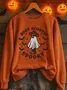 Vintage Crew Neck Halloween Cute Ghost Print Sweatshirt