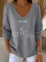 Women Cotton Text Letters Long Sleeve Comfy Casual Sweater