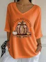 Vintage Pumpkin Pattern Crew Neck Three Quarter Sleeve T-shirt