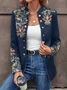 Women Winter Outerwear Vintage Floral Long Sleeve Stand Collar Jacket
