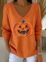 Women Cotton Halloween Pumpkin Print Long Sleeve Comfy Casual Sweater