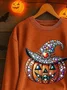 Vintage Crew Neck Halloween 3D Pumpkin Print Sweatshirt