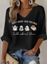 Casual Text Letters V Neck Three Quarter Sleeve T-shirt