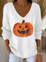 Women Cotton Halloween Pumpkin Print Long Sleeve Comfy Casual Sweater