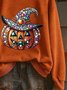 Vintage Crew Neck Halloween 3D Pumpkin Print Sweatshirt
