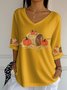 Vintage Halloween Pumpkin Print Crew Neck Three Quarter Sleeve T-shirt