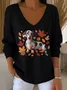 Casual Dog V Neck Long Sleeve T-shirt