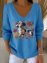 Casual Dog V Neck Long Sleeve T-shirt