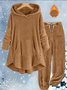 Women Plain Two-Piece Set Daily Long Sleeve Casual Winter Top With Pants Matching Set