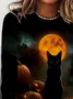 Casual Cat Crew Neck Long Sleeve T-shirt