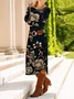 Women Floral Spring/Fall Dress Crew Neck Long Sleeve T-Shirt Dress A-Line Dress