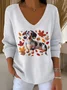 Casual Dog V Neck Long Sleeve T-shirt