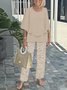 Women Striped Bell Sleeve Two-Piece Set Holiday Three Quarter Sleeve Vintage Spring/Fall Top With Pants Matching Set