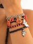 Halloween Funny Skull Rice Bead Bracelet Set Personality Devil Eye Glaze Bat Multi-layer Bracelet