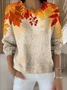Women Maple Leaf Long Sleeve Comfy Vintage Sweater