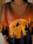 Casual Halloween V Neck Long Sleeve T-shirt