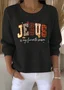 Women Cotton Text Letters Long Sleeve Comfy Vintage Sweater