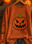 Casual Crew Neck Halloween (pumpkin) Sweatshirt Printing