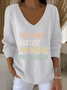 Women Cotton Text Letters Long Sleeve Comfy Casual Sweater