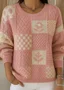 Women Cotton Geometric Long Sleeve Comfy Vintage Sweater