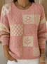 Women Cotton Geometric Long Sleeve Comfy Vintage Sweater