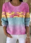 Women Cotton Ombre Long Sleeve Comfy Vintage Sweater