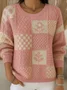 Women Cotton Geometric Long Sleeve Comfy Vintage Sweater