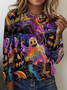 Vintage Halloween Crew Neck Long Sleeve T-shirt