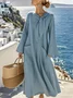 Women Plain Spring/Fall Split Joint Dress Crew Neck Long Sleeve Tank A-Line Dress