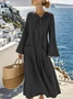 Women Plain Spring/Fall Split Joint Dress Crew Neck Long Sleeve Tank A-Line Dress