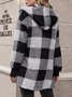 Women Spring/Fall Outerwear Vintage Split Joint Plaid Long Sleeve Hooded Jacket