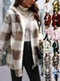 Women Spring/Fall Outerwear Vintage Split Joint Plaid Long Sleeve Hooded Jacket