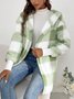 Women Spring/Fall Outerwear Vintage Split Joint Plaid Long Sleeve Hooded Jacket