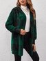 Women Spring/Fall Outerwear Vintage Split Joint Plaid Long Sleeve Hooded Jacket