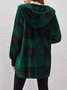 Women Spring/Fall Outerwear Vintage Split Joint Plaid Long Sleeve Hooded Jacket