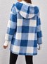 Women Spring/Fall Outerwear Vintage Split Joint Plaid Long Sleeve Hooded Jacket