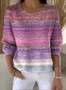 Women Cotton Ombre Long Sleeve Comfy Vintage Sweater
