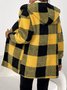 Women Spring/Fall Outerwear Vintage Split Joint Plaid Long Sleeve Hooded Jacket