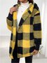 Women Spring/Fall Outerwear Vintage Split Joint Plaid Long Sleeve Hooded Jacket