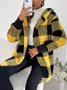 Women Spring/Fall Outerwear Vintage Split Joint Plaid Long Sleeve Hooded Jacket