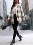 Women Spring/Fall Outerwear Vintage Split Joint Plaid Long Sleeve Hooded Jacket