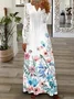 Women Floral Spring/Fall Printing Dress V Neck Long Sleeve T-Shirt Dress A-Line Dress