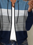 Women Spring/Fall Outerwear Casual Printing Striped Long Sleeve Hoodie Jacket