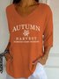 Vintage Letter Pattern V Neck Three Quarter Sleeve T-shirt