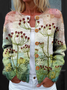 Women Knitted Floral Long Sleeve Comfy Vintage Cardigan