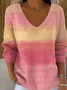 Women Cotton Ombre Long Sleeve Comfy Casual Sweater